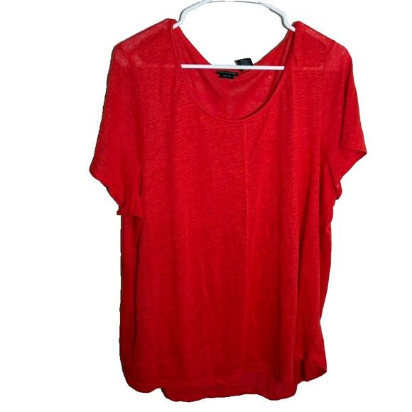Tahari T-Shirt Women's 1X Round Neck 100% Linen Short Sleeve Sheer Top Shirt - Picture 1 of 7
